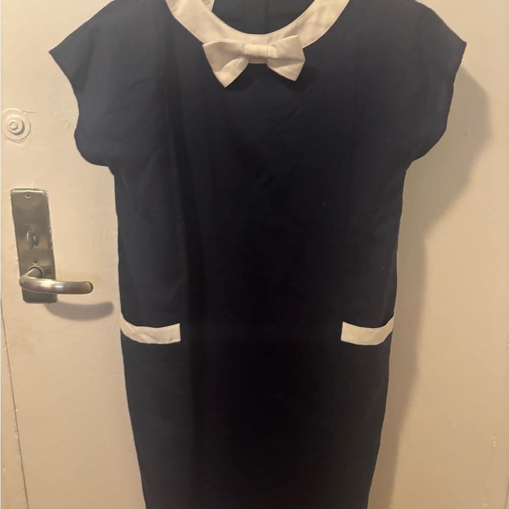 Vintage Navy Dress with White Accents